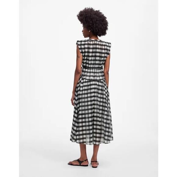NWT Madewell Sheer V-Neck Dolman Maxi Dress in Gingham Black Size Small - Picture 2 of 10